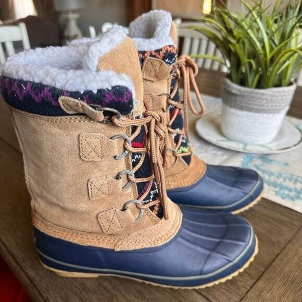 KHOMBU Winter Cozy‎ Knit Boots Vail Muti colored Faux Fur Womens Size 6